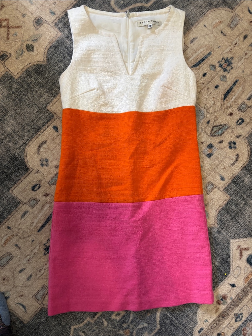 Women’s Trina Turk White, Orange & Pink Colorblock dress, size 0